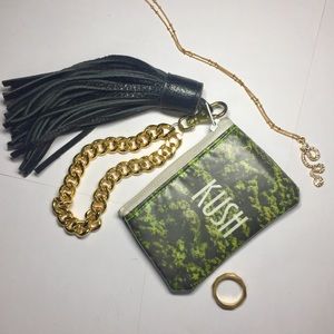 KUSH Gold Chain Wristlet Coin Purse Leather Tassle